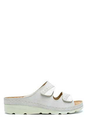 SIB160147 Kifidis-Natura Kadın Çift Bantlı Anatomik Deri Terlik 36-41 Bej/Beige
