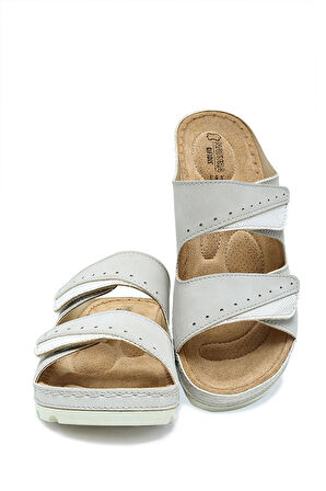 SIB160147 Kifidis-Natura Kadın Çift Bantlı Anatomik Deri Terlik 36-41 Bej/Beige
