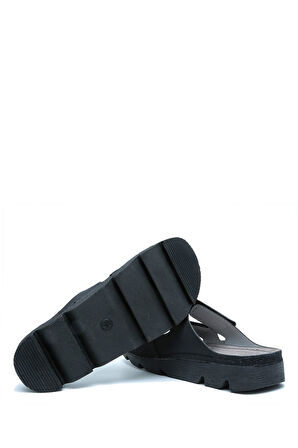 SIB220511 Kifidis-Natura Kadın Taşlı Anatomik Deri Terlik 36-41 Siyah/Black
