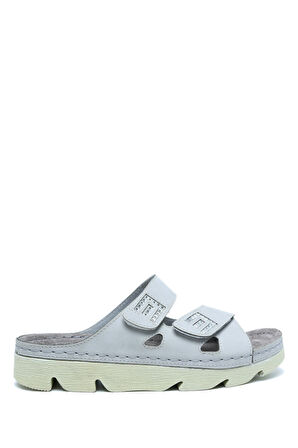 SIB220511 Kifidis-Natura Kadın Taşlı Anatomik Deri Terlik 36-41 Gri/Grey