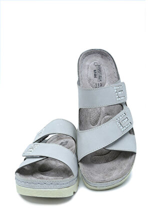 SIB220511 Kifidis-Natura Kadın Taşlı Anatomik Deri Terlik 36-41 Gri/Grey