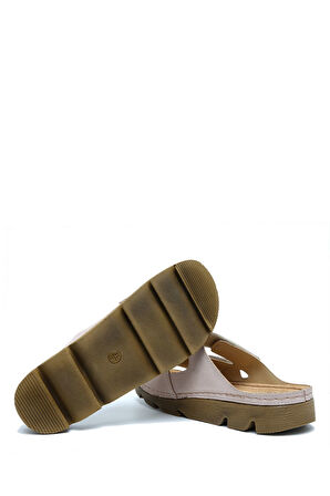 SIB220511 Kifidis-Natura Kadın Taşlı Anatomik Deri Terlik 36-41 Pudra/Powder