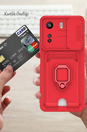 Poco C65 ve Redmi 13C Uyumlu Kartvizitli Yüzüklü Bağcıklı Silikon Kılıf