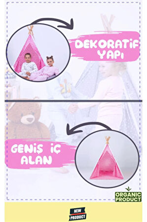 Desenli Kızılderili Çocuk Oyun Alanı Organik Pamuklu Kumaş Çocuk Oyun Çadırı