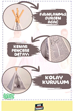 Desenli Kızılderili Çocuk Oyun Alanı Organik Pamuklu Kumaş Çocuk Oyun Çadırı