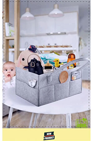 Keçe Anne Bebek Bakım Çantası Organizer Keçeden Bebek Çantası Gri Organizer Taşınabilir Keçe Çanta