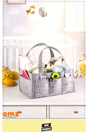 Keçe Anne Bebek Bakım Çantası Organizer Keçeden Bebek Çantası Gri Organizer Taşınabilir Keçe Çanta