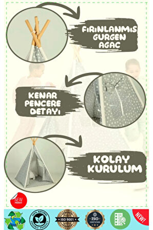 Kızılderili Temalı Çocuk Oyun Alanı Ahşap Direkli Minderli Çocuk Oyun Çadırı Egitici Oyuncaklar