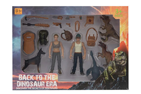 Öğretici Oyuncak Erkek Figürlü 3 Dinozorlu ve Aksesuarlı Oyun Seti Kız Erkek Çocuk Eğitici Eğitic