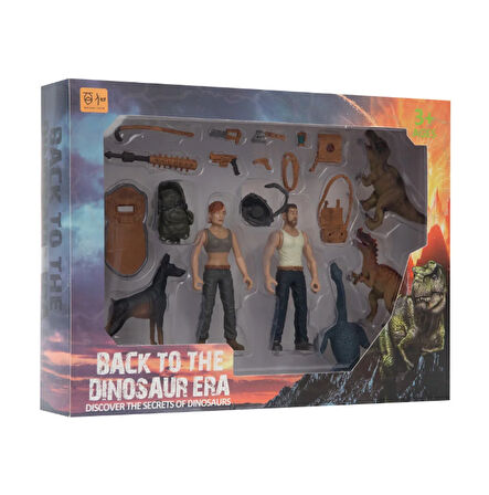 Öğretici Oyuncak Erkek Figürlü 3 Dinozorlu ve Aksesuarlı Oyun Seti Kız Erkek Çocuk Eğitici Eğitic