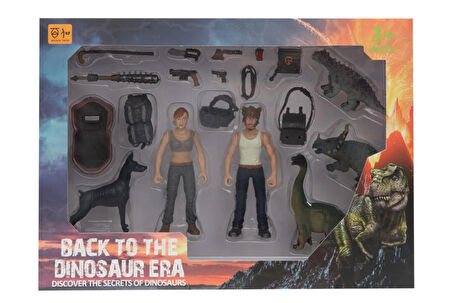 Öğretici Oyuncak Erkek Figürlü 3 Dinozorlu ve Aksesuarlı Oyun Seti Kız Erkek Çocuk Eğitici Eğitic