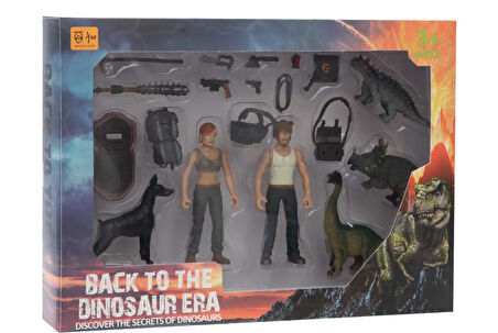 Öğretici Oyuncak Erkek Figürlü 3 Dinozorlu ve Aksesuarlı Oyun Seti Kız Erkek Çocuk Eğitici Eğitic