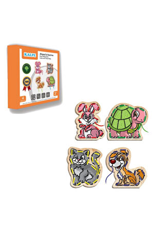 Kız Çocuk Oyuncak Erkek Çocuk Oyuncak KAL-1019-1020 Chiva, Ahşap İp Geçirme- Safari Hayvanlar Eğitic