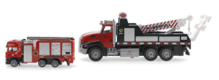 Eğlenceli Oyuncak Die Cast Çek Bırak Vinçli Kurtarıcı ve Söndürücü İtfaiye Aracı Kız Erkek Çocuk Eğitici Öğretici Oyun
