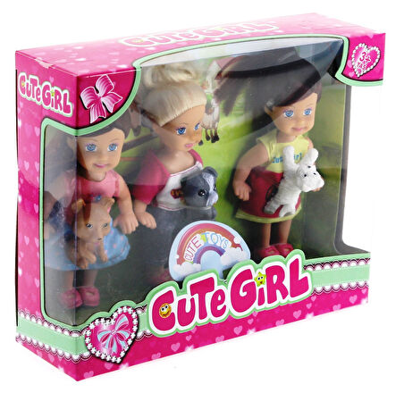 Kız Erkek Çocuk Oyuncak Cute Girl Mini Bebek ve Evcil Hayvan Üçlü Set Kız Erkek Çocuk Eğitici Eğitici Oy