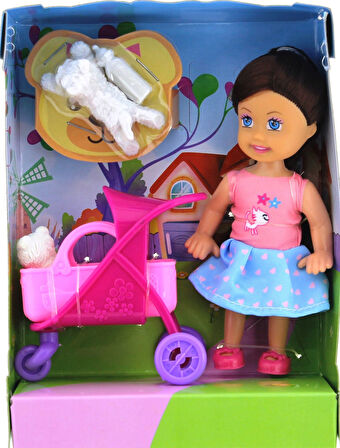 Öğretici Oyuncak Lovely Mini Bebek Pembe Sepetli Evcil Hayvanlı Oyun Seti Kız Erkek Çocuk Eğitici