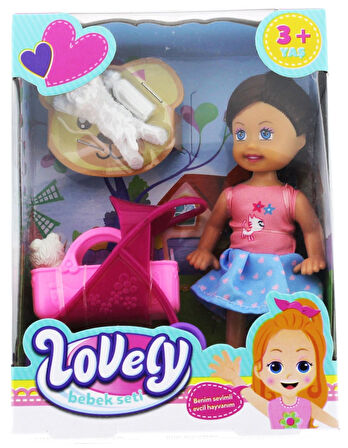 Öğretici Oyuncak Lovely Mini Bebek Pembe Sepetli Evcil Hayvanlı Oyun Seti Kız Erkek Çocuk Eğitici