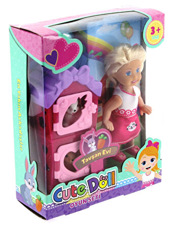 Eğitici Oyuncak Cute Doll Mini Bebek Tavşanlı ve İki Katlı Kulübe Oyun Seti Kız Erkek Çocuk Eğitici