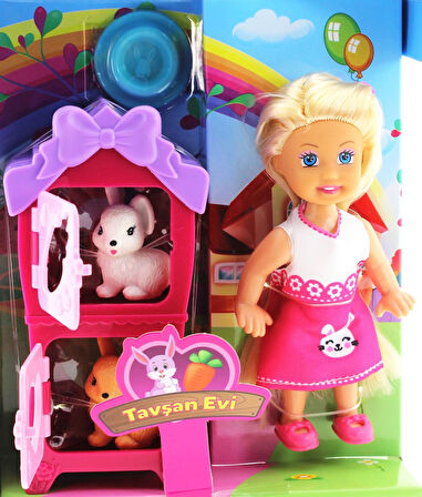 Eğitici Oyuncak Cute Doll Mini Bebek Tavşanlı ve İki Katlı Kulübe Oyun Seti Kız Erkek Çocuk Eğitici