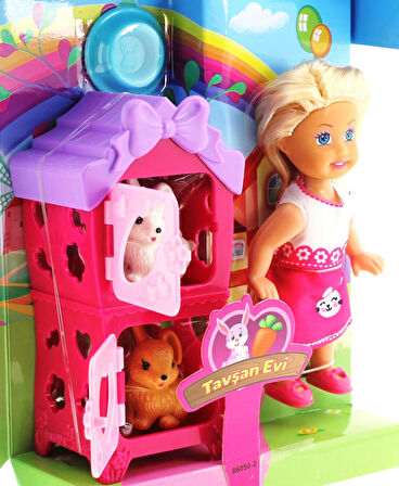 Eğitici Oyuncak Cute Doll Mini Bebek Tavşanlı ve İki Katlı Kulübe Oyun Seti Kız Erkek Çocuk Eğitici