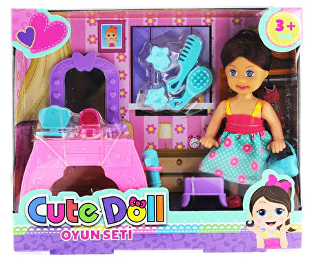 Öğretici Oyuncak Cute Doll Mini Bebek Aksesuarlı ve Makyaj Masalı Oyun Seti Kız Erkek Çocuk Eğiticil
