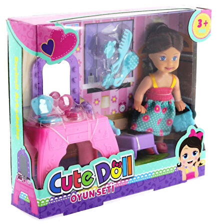 Öğretici Oyuncak Cute Doll Mini Bebek Aksesuarlı ve Makyaj Masalı Oyun Seti Kız Erkek Çocuk Eğiticil