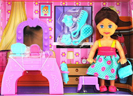 Öğretici Oyuncak Cute Doll Mini Bebek Aksesuarlı ve Makyaj Masalı Oyun Seti Kız Erkek Çocuk Eğiticil