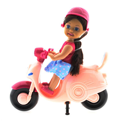 Eğlenceli Oyuncak Cute Doll Mini Bebek ve Pembe Vespa Kız Erkek Çocuk Eğitici