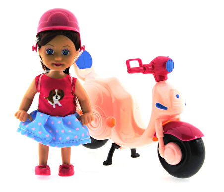 Eğlenceli Oyuncak Cute Doll Mini Bebek ve Pembe Vespa Kız Erkek Çocuk Eğitici