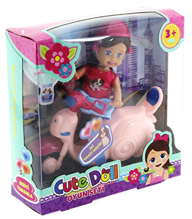 Eğlenceli Oyuncak Cute Doll Mini Bebek ve Pembe Vespa Kız Erkek Çocuk Eğitici
