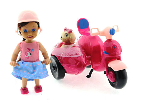 Öğretici Oyuncak Cute Doll Mini Bebek ve Köpekli Mor Motorsiklet Kız Erkek Çocuk Eğitici Eğitici