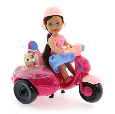 Öğretici Oyuncak Cute Doll Mini Bebek ve Köpekli Mor Motorsiklet Kız Erkek Çocuk Eğitici Eğitici