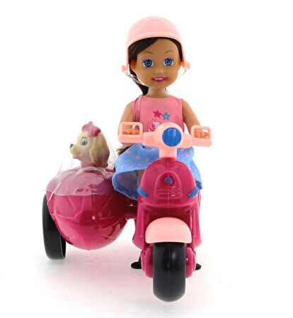 Öğretici Oyuncak Cute Doll Mini Bebek ve Köpekli Mor Motorsiklet Kız Erkek Çocuk Eğitici Eğitici