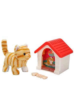 Kız Çocuk Oyuncak Erkek Çocuk Oyuncak Sesli ve Hareketli Kulübeli Sevimli Peluş Kedi Eğitici Oyuncak