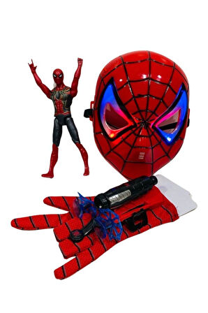 Eğitici Öğretici Çocuk Oyuncaklar Ağ Atan Eldiven+ışıklı Maske+18Cm Işıklı Figür 3 Lü Set Oyuncak