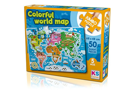 Eğitici Oyuncak KS Jumbo Puzzle 50 Parça Colorful World Map Dünya Haritası Kız Erkek Çocuk Eğiticil