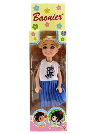 Eğlenceli Oyuncak Baonier Mavi Etekli 14cm Sarışın Tekli Kız Bebek Kız Erkek Çocuk Eğitici Eğitici