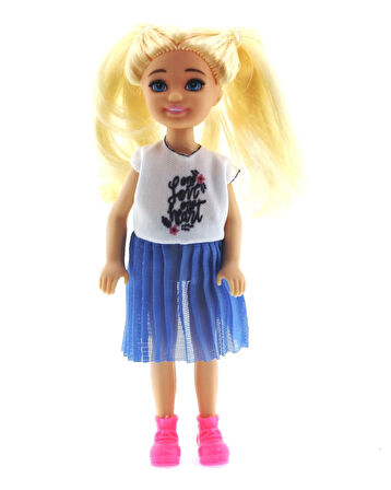 Eğlenceli Oyuncak Baonier Mavi Etekli 14cm Sarışın Tekli Kız Bebek Kız Erkek Çocuk Eğitici Eğitici