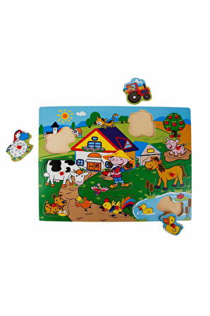 Kız Çocuk Oyuncak Erkek Çocuk Oyuncak Tahta Raptiyeli Bultak Çiftlik Puzzle 9 Parça Eğitici Oyuncakl