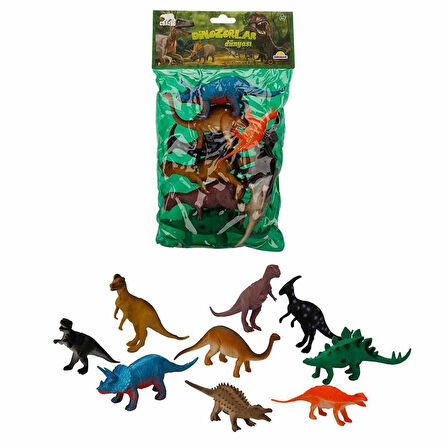 Eğlenceli Oyuncak 9 lu Dinozor Figür Seti 12-20cm Kız Erkek Çocuk Eğitici