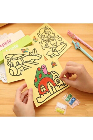 Eğitici Öğretici Çocuk Oyuncaklar A4 Boyutunda 10Adet Kum Boyama Seti Büyük Boy Kum Boyama Seti