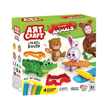 Öğretici Oyuncak 03697 Art Craft Eğlenceli Hayvanlar Hamur Set 200 gr Kız Erkek Çocuk Eğitici Eği