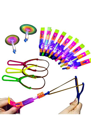 Eğitici Öğretici Çocuk Oyuncaklar 10Adet Led Işıklı Sapan Havada Süzülen Oyuncak Mancınık Sapan