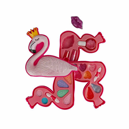 Kız Erkek Çocuk Oyuncak 2599 Flamingo Şekilli 3 Katlı Makyaj Güzellik Seti Kız Erkek Çocuk Eğitici Eğiti