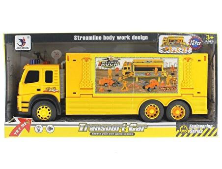 Kız Erkek Çocuk Oyuncak Sürtmeli Sesli ve Işıklı İş Makinesi Taşıyıcı Sarı Tır Kız Erkek Çocuk Eğitici E