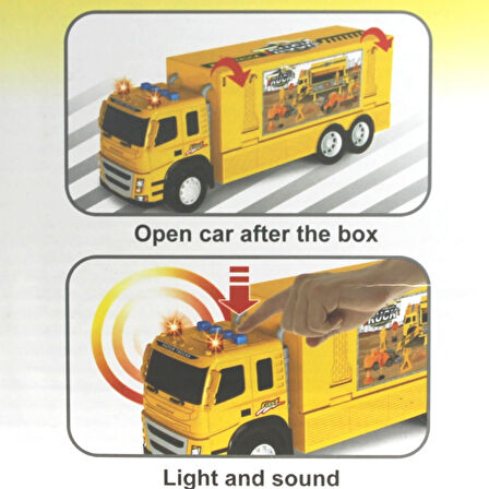Kız Erkek Çocuk Oyuncak Sürtmeli Sesli ve Işıklı İş Makinesi Taşıyıcı Sarı Tır Kız Erkek Çocuk Eğitici E