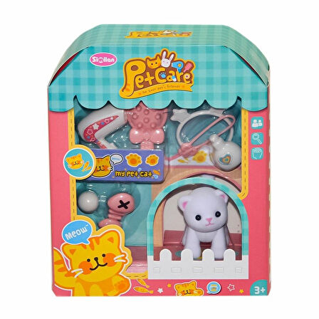 Eğlenceli Oyuncak Evcil Hayvan Bakım Seti Kedili Kız Erkek Çocuk Eğitici