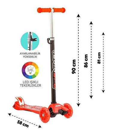 Eğitici Oyuncak Torutoys Kırmızı Twist Işıklı Scooter Kırmızı Kız Erkek Çocuk Eğitici Eğitici Oy