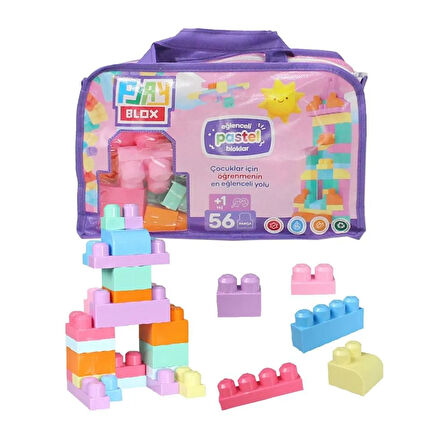 Eğitici Oyuncak 2915 Play Blox Pastel Blok Yapı Oyuncakı 56 Parça ,Saklama Çantalı ,1 Yaş ve Üzeri Kız Erkek Çocu