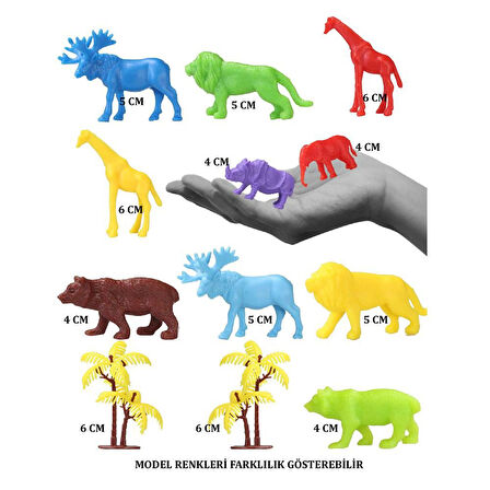 Öğretici Oyuncak 669 Toy Play 12 Parça Renkli Mini Vahşi Hayvanlar Figür Seti 4-6cm Kız Erkek Çocuk Eğitici Öğretici